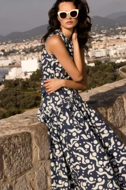 Sale Sleeveless Piped Maxi- Acadia Navy Maxis|Dresses