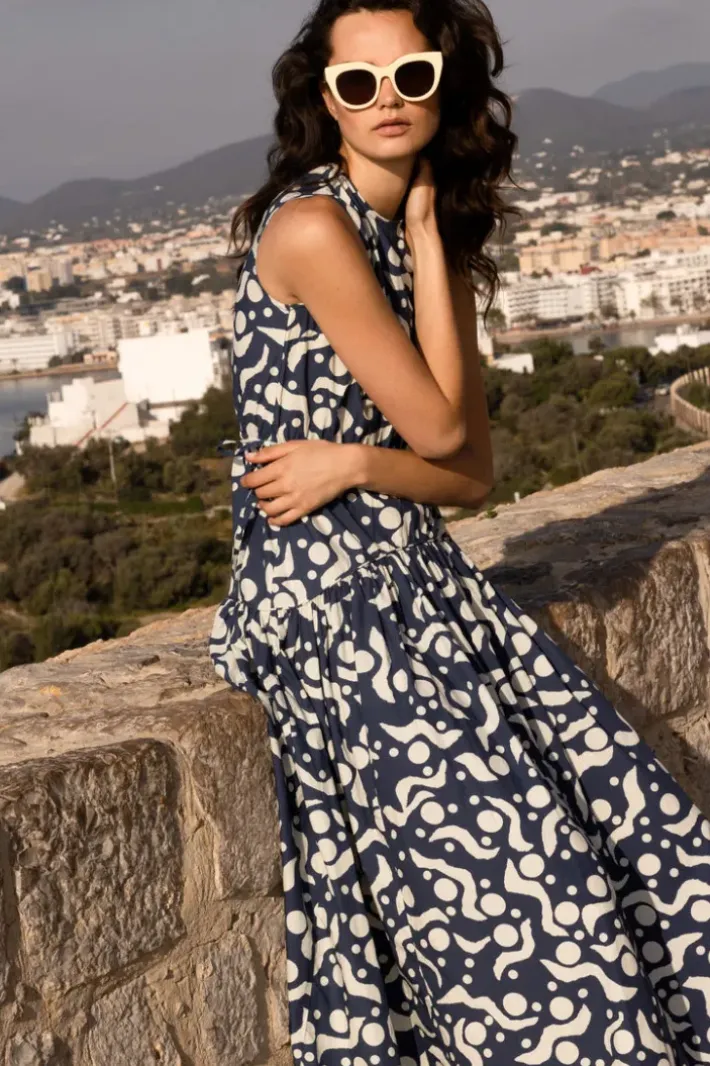 Sale Sleeveless Piped Maxi- Acadia Navy Maxis|Dresses