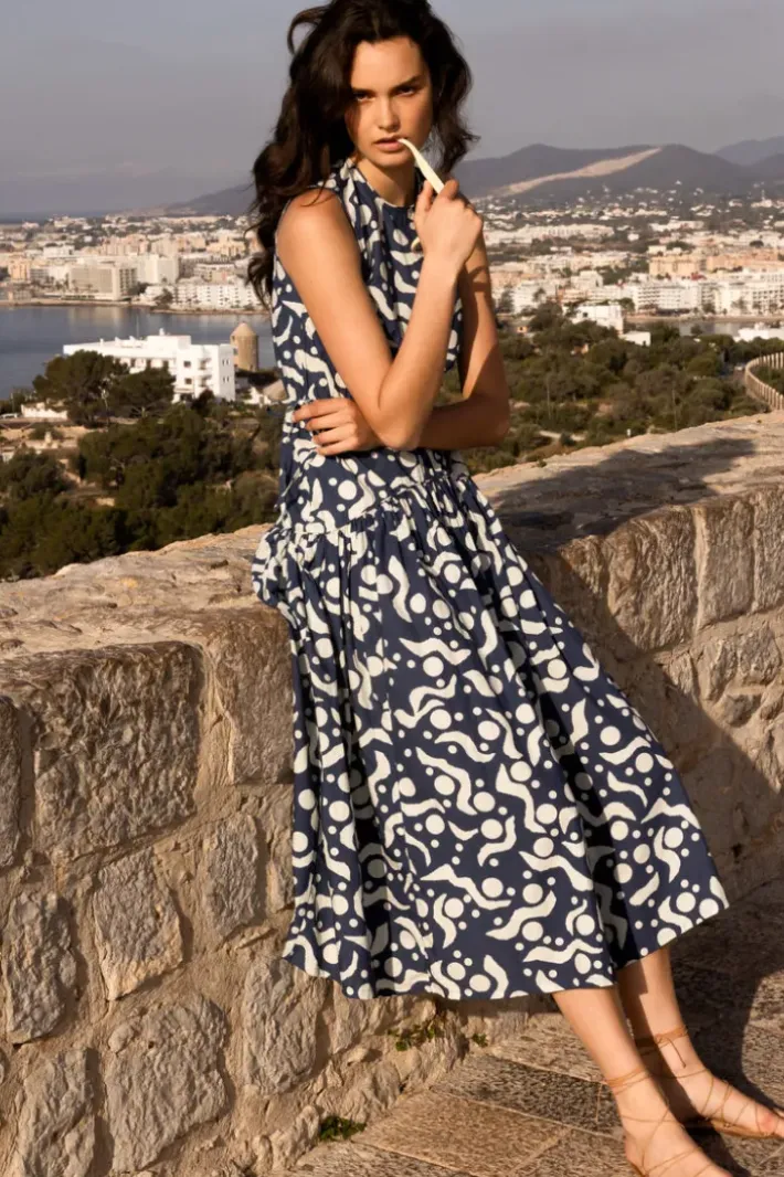 Sale Sleeveless Piped Maxi- Acadia Navy Maxis|Dresses