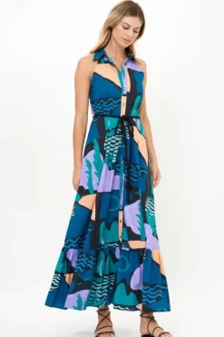 Clearance Sleeveless Shirt Dress Maxi- Riviera Blue Maxis|Dresses