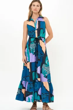 Clearance Sleeveless Shirt Dress Maxi- Riviera Blue Maxis|Dresses