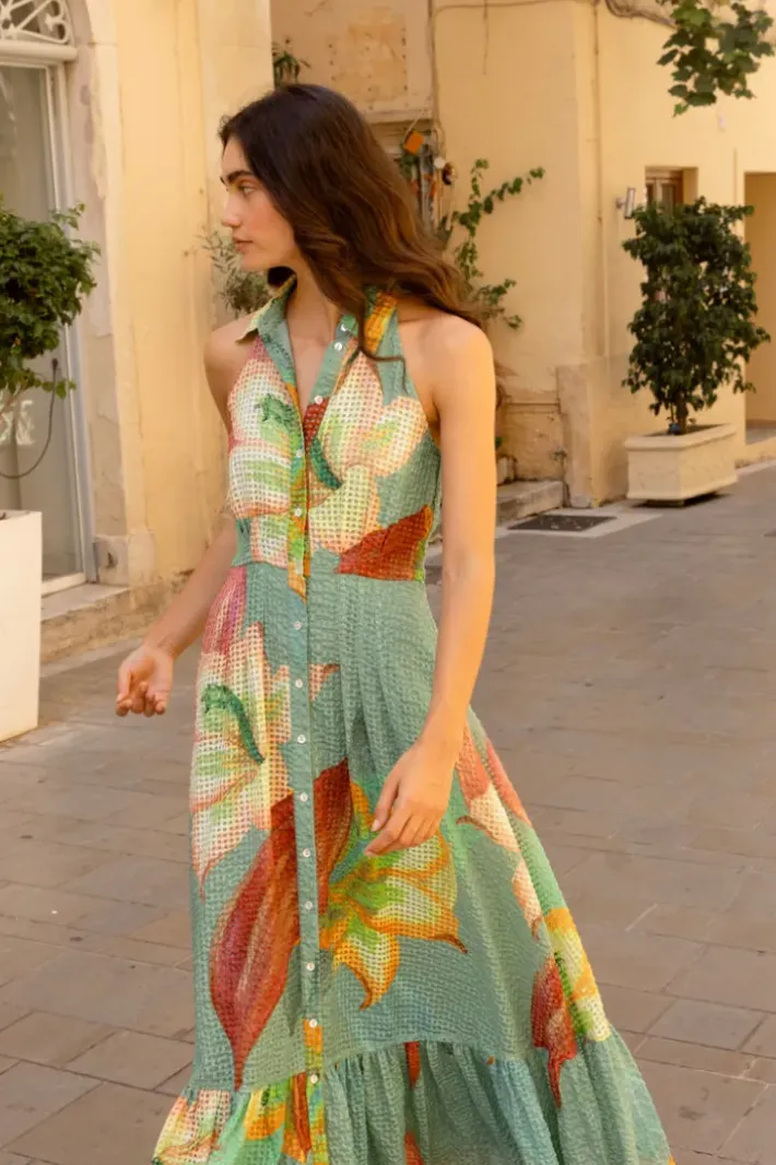 Best Sleeveless Shirt Dress Maxi- Hibiscus Sage Maxis|Dresses