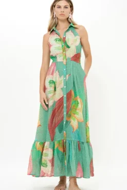Best Sleeveless Shirt Dress Maxi- Hibiscus Sage Maxis|Dresses