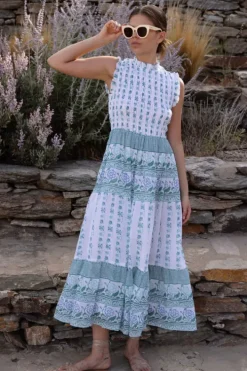 Clearance Sleeveless Smocked Maxi- Boreggo Green Maxis|Dresses