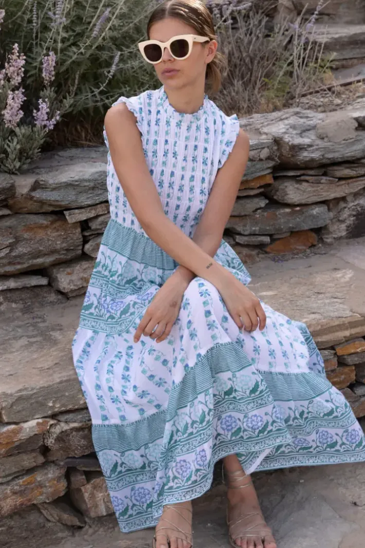 Clearance Sleeveless Smocked Maxi- Boreggo Green Maxis|Dresses