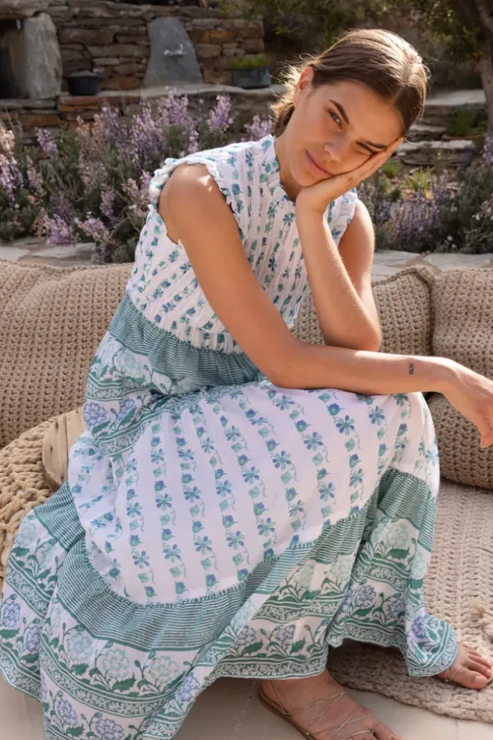 Clearance Sleeveless Smocked Maxi- Boreggo Green Maxis|Dresses