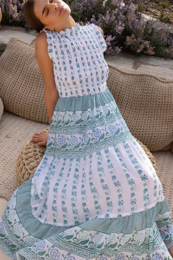 Clearance Sleeveless Smocked Maxi- Boreggo Green Maxis|Dresses