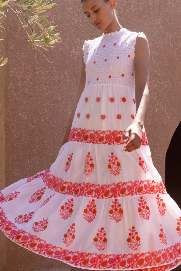Sleeveless Smocked Maxi- Calistoga Coral Maxis|Dresses
