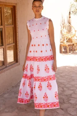 Sleeveless Smocked Maxi- Calistoga Coral Maxis|Dresses