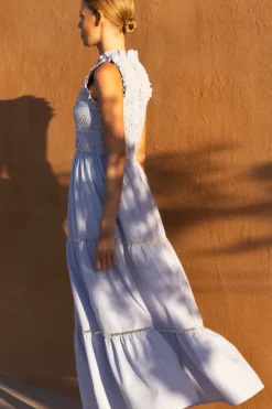 Online Sleeveless Smocked Maxi- Chatham Blue Maxis|Dresses