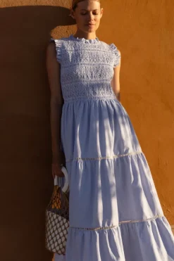 Online Sleeveless Smocked Maxi- Chatham Blue Maxis|Dresses