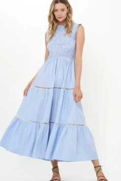 Online Sleeveless Smocked Maxi- Chatham Blue Maxis|Dresses