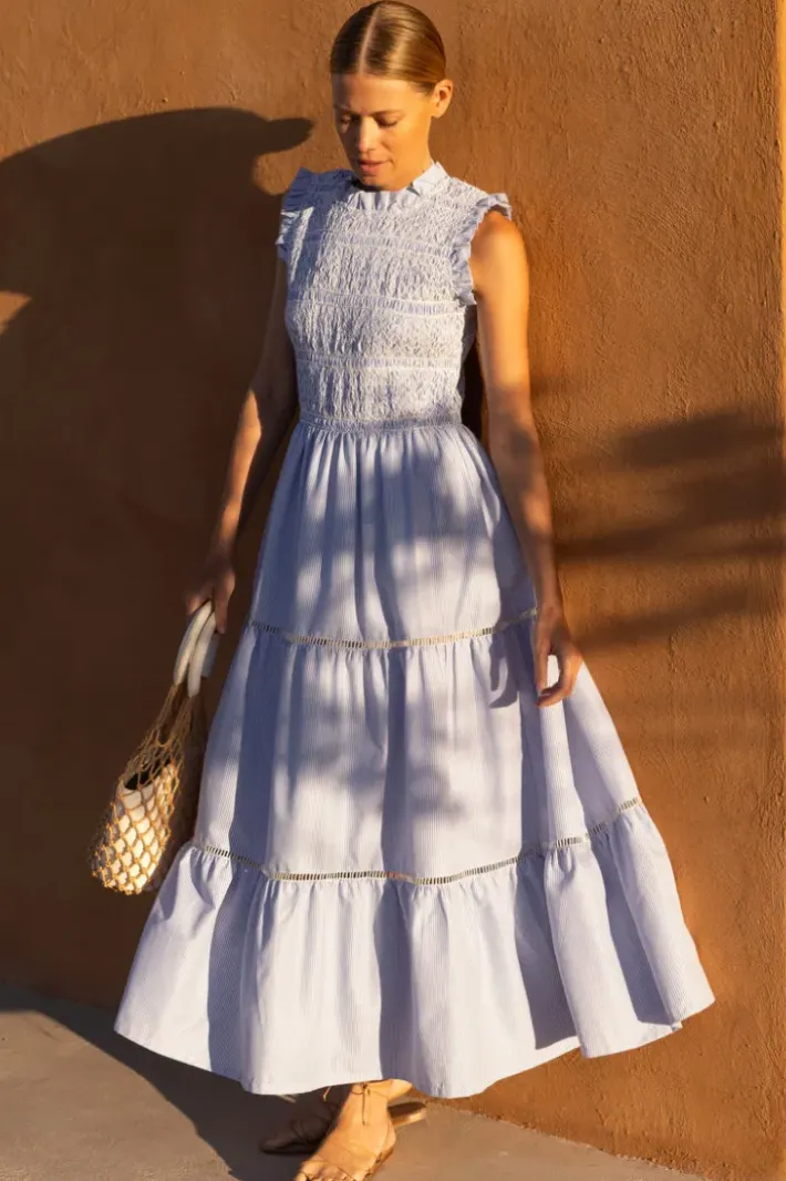 Online Sleeveless Smocked Maxi- Chatham Blue Maxis|Dresses