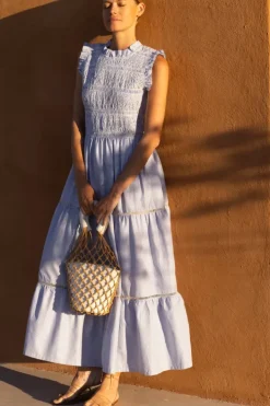 Online Sleeveless Smocked Maxi- Chatham Blue Maxis|Dresses