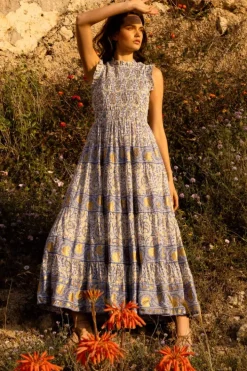 Outlet Sleeveless Smocked Maxi- Marseille Blue Maxis|Dresses