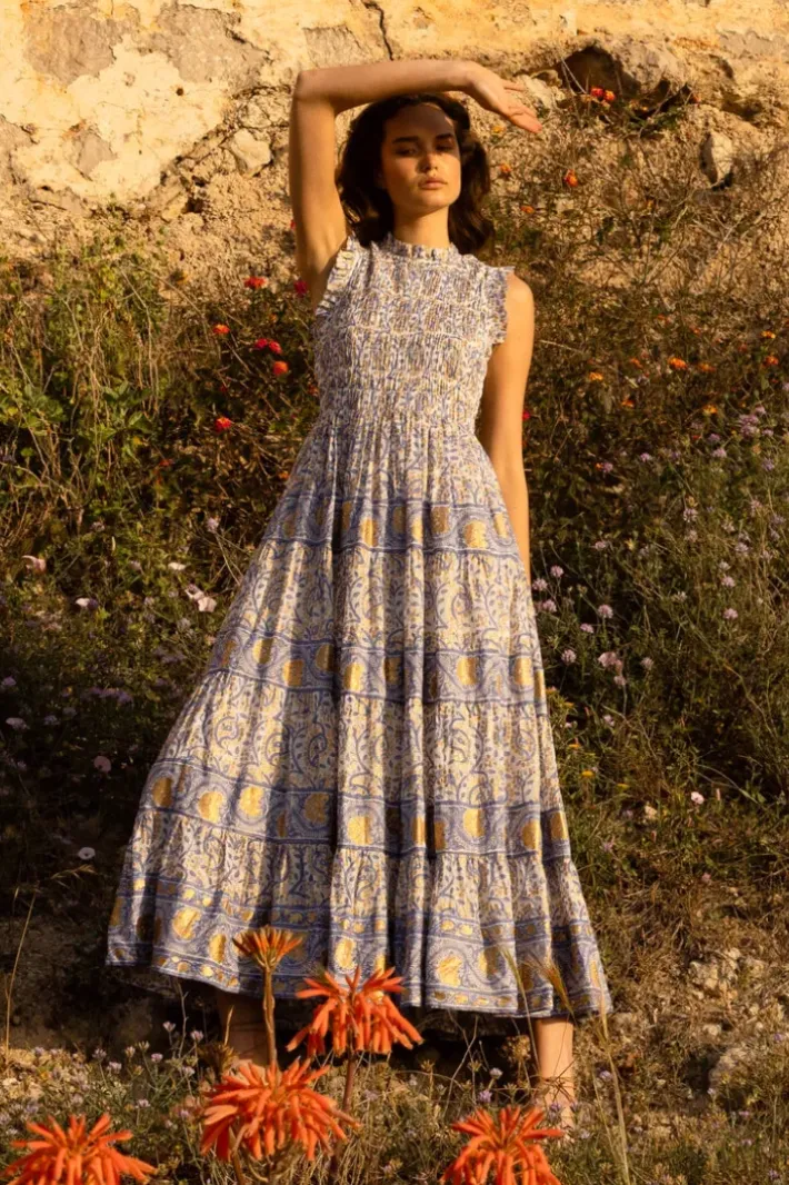 Outlet Sleeveless Smocked Maxi- Marseille Blue Maxis|Dresses