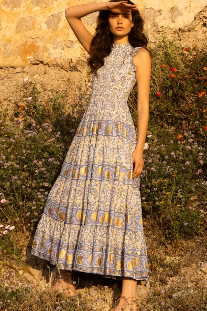 Outlet Sleeveless Smocked Maxi- Marseille Blue Maxis|Dresses