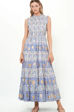 Outlet Sleeveless Smocked Maxi- Marseille Blue Maxis|Dresses
