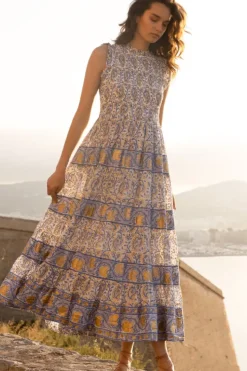 Outlet Sleeveless Smocked Maxi- Marseille Blue Maxis|Dresses