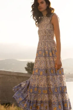 Outlet Sleeveless Smocked Maxi- Marseille Blue Maxis|Dresses