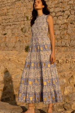 Outlet Sleeveless Smocked Maxi- Marseille Blue Maxis|Dresses