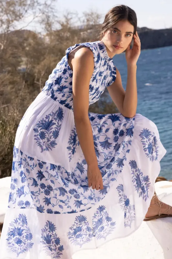 Sale Sleeveless Smocked Maxi- Marion Blue Maxis|Dresses