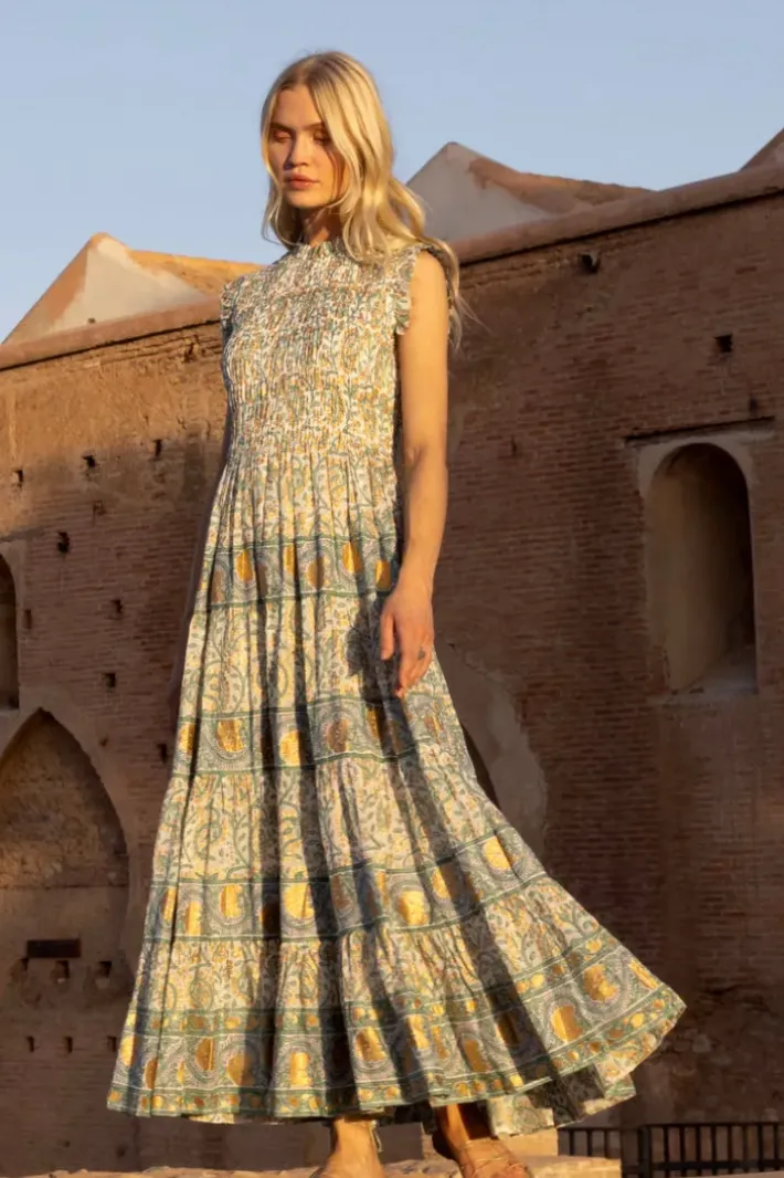 Discount Sleeveless Smocked Maxi- Marseille Green Maxis|Dresses