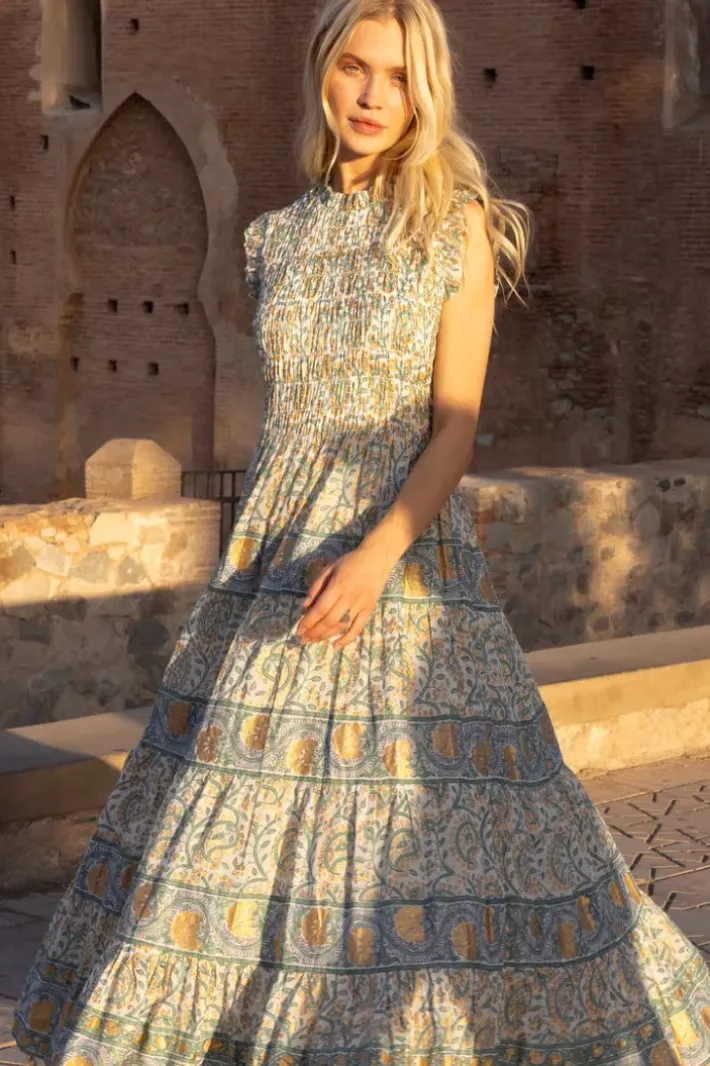 Discount Sleeveless Smocked Maxi- Marseille Green Maxis|Dresses
