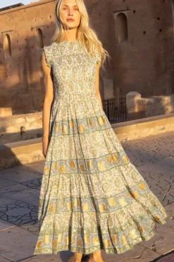 Discount Sleeveless Smocked Maxi- Marseille Green Maxis|Dresses