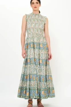 Discount Sleeveless Smocked Maxi- Marseille Green Maxis|Dresses