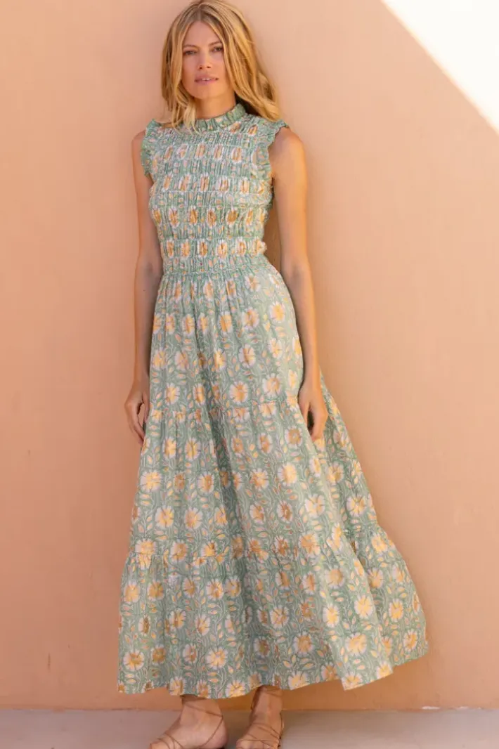 New Sleeveless Smocked Maxi- Mughal Green Maxis|Dresses