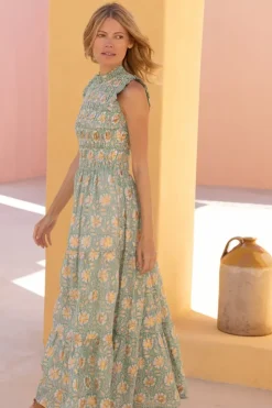 New Sleeveless Smocked Maxi- Mughal Green Maxis|Dresses