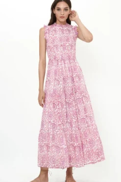 Online Sleeveless Smocked Maxi- Malta Pink Maxis|Dresses