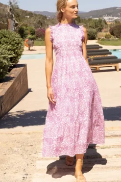 Online Sleeveless Smocked Maxi- Malta Pink Maxis|Dresses