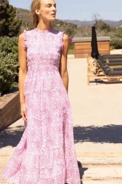 Online Sleeveless Smocked Maxi- Malta Pink Maxis|Dresses