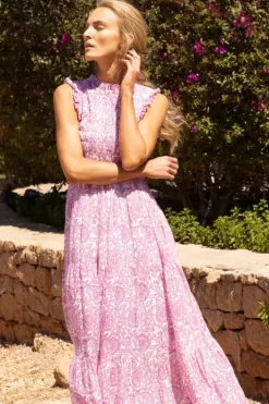 Online Sleeveless Smocked Maxi- Malta Pink Maxis|Dresses