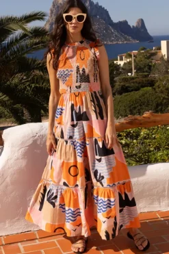 Sale Sleeveless Smocked Maxi- Riviera Orange Maxis|Dresses