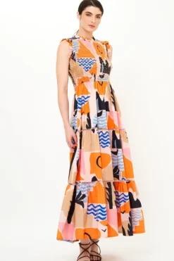 Sale Sleeveless Smocked Maxi- Riviera Orange Maxis|Dresses