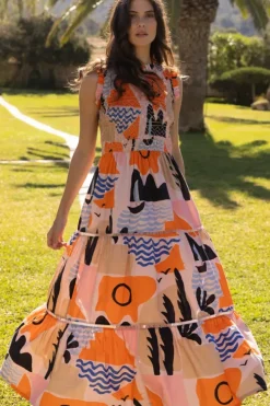 Sale Sleeveless Smocked Maxi- Riviera Orange Maxis|Dresses