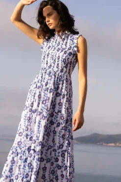 Clearance Sleeveless Smocked Maxi- Toscana Blue Maxis|Dresses