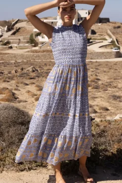 Clearance Sleeveless Smocked Maxi- Veranda Blue Maxis|Dresses