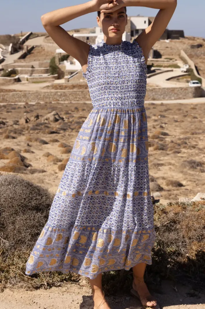 Clearance Sleeveless Smocked Maxi- Veranda Blue Maxis|Dresses