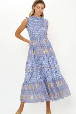 Clearance Sleeveless Smocked Maxi- Veranda Blue Maxis|Dresses