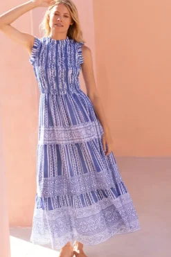 Clearance Sleeveless Smocked Maxi- Ziggy Blue Maxis|Dresses