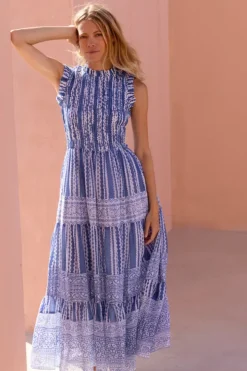 Clearance Sleeveless Smocked Maxi- Ziggy Blue Maxis|Dresses