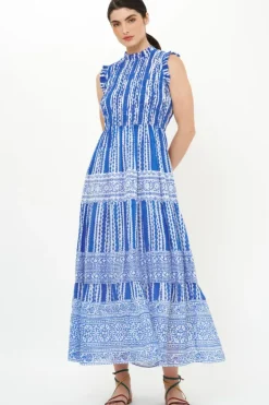 Clearance Sleeveless Smocked Maxi- Ziggy Blue Maxis|Dresses