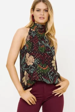 Sleeveless Tie Neck Top- Turin Wine Matching Sets|Tops