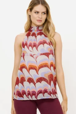 Sale Sleeveless Tie Neck Top- Venice Cognac Tops