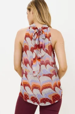 Sale Sleeveless Tie Neck Top- Venice Cognac Tops