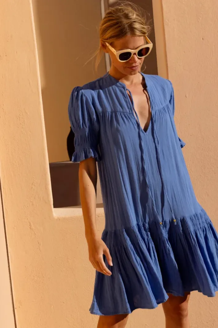 Sale Smocked Drop Mini- Bermuda Blue Short & Mini Dresses|Dresses